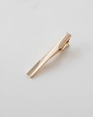 Blue textured tie with gold tie clip set