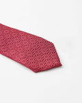 Rolled pink geometric patterned tie with matching pocket square