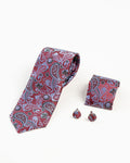 Reverse detail of maroon paisley patterned tie