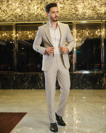 Elandor Mendoza Linen Beige Suiting Fabric